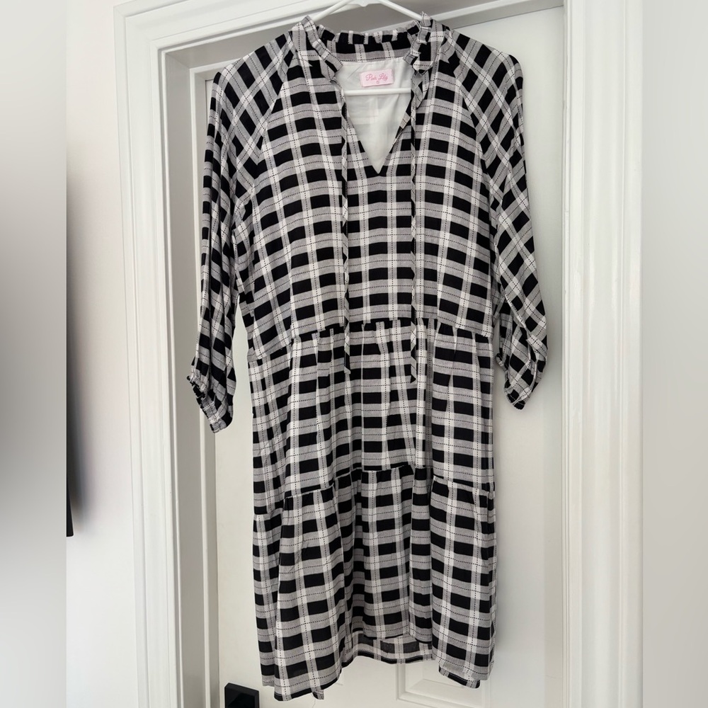 Pink Lily Black and White Checkered Dress